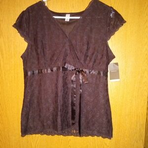 Merona Dark Brown Lace Wrap Blouse